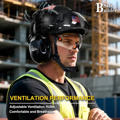 Vista 8 de SAFEBUILDER Casco de Seguridad Industrial con Visera Orejeras Casco Duro con Visera Cascos Duros Ventilados Trabajo de Construcción Protección