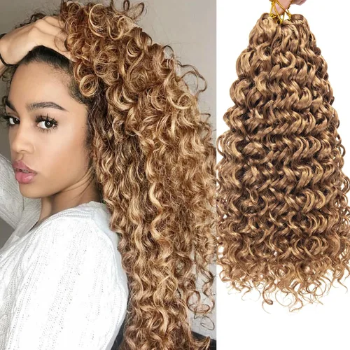 Vista 30 de GoGo Curl Crochet Hair 18 pulgadas onda de agua pelo sintético bohemio ganchillo trenzado jengibre onda profunda extensiones de cabello trenzado