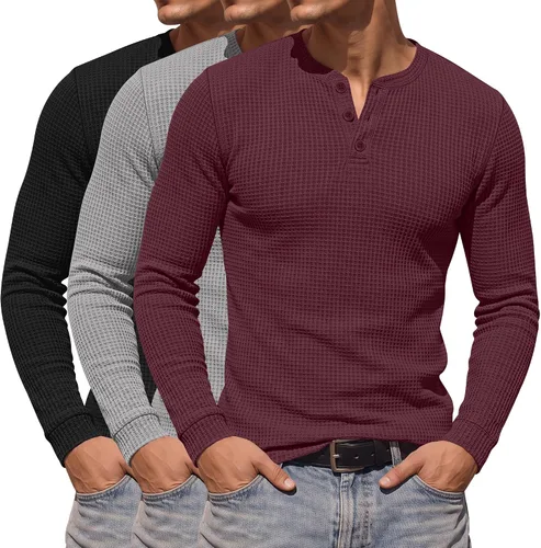 Vista 5 de Paquete de 3 camisas Henley de manga larga para hombre