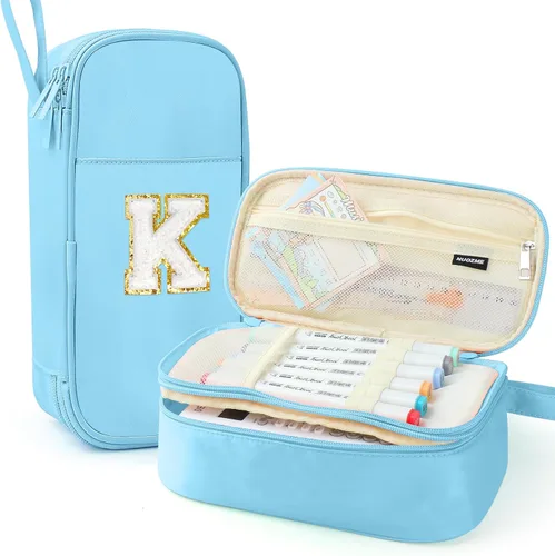 Vista 13 de Estuche Grande para Lápices, Bolsa de Lápices de Gran Capacidad, Bolsa de Lápices Personalizada con Inicial con Cremallera Suave, Múltiples