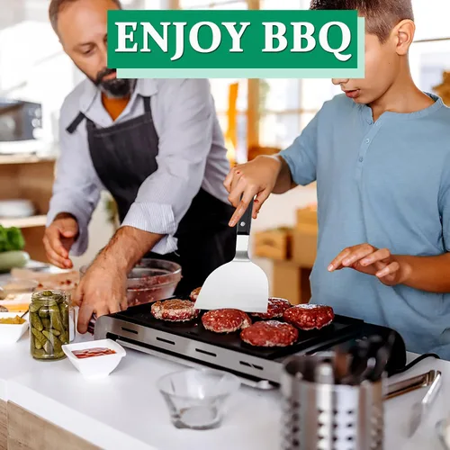 Vista 6 de HaSteeL - Juego de 2 espátulas de metal para plancha de acero inoxidable con asas de plástico ABS, herramientas profesionales para plancha