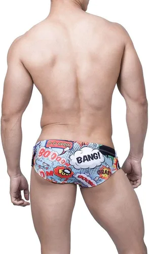 Vista 4 de UXH Nuevos hombres Tigh Natación escritos blancoTrunks traje de baño repelente al agua hombre playa corto hombres traje de baño