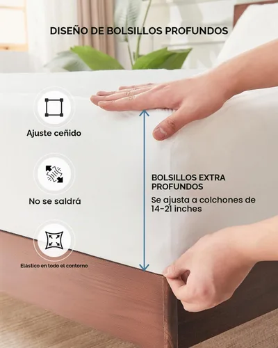 Vista 4 de Protector de colchón impermeable y refrescante tamaño Queen, con estilo de sábana ajustada y transpirable de bolsillo profundo - Protector