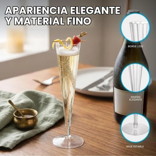 Vista 6 de Party Essentials Copas de champán desechables de plástico duro de 2 piezas, 5 onzas, 10 unidades, Deluxe/Elegance Clear