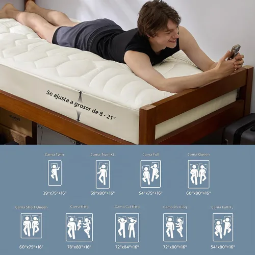 Vista 7 de Bedsure Protector de colchón beige individual XL – Cubrecolchón suave para dormitorio universitario, protector de cama individual extra largo
