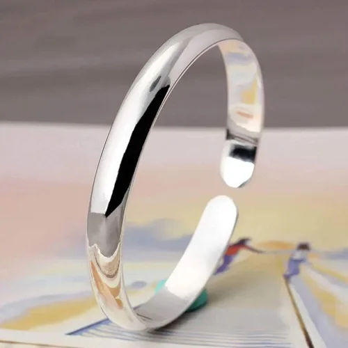 Vista 3 de Brazalete rígido de plata de ley 925 sólida para mujer, pulsera de apertura ajustable, joyería, regalo de cumpleaños