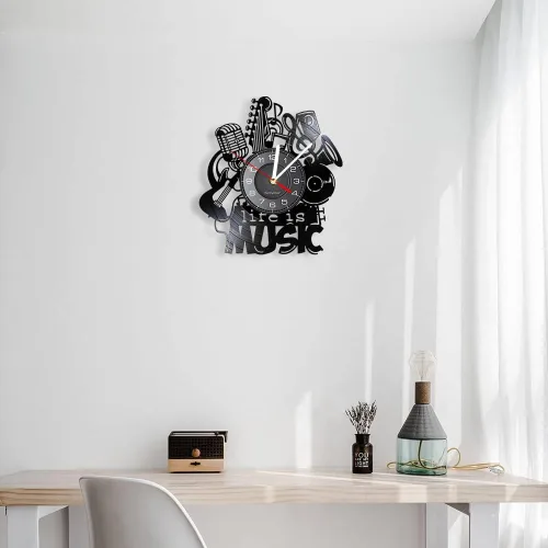 Vista 2 de Life Is Music - Reloj de pared LED de vinilo de 12 pulgadas con 7 colores que cambian silencioso, sin tictac, diseño moderno, música antigua, luz