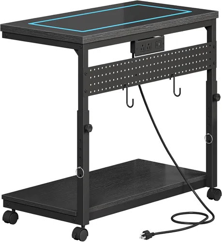 Vista 7 de CHOEZON Soporte grande de torre de computadora de 31.5 pulgadas con toma de corriente, carrito de PC debajo del escritorio con 2 ganchos, soporte