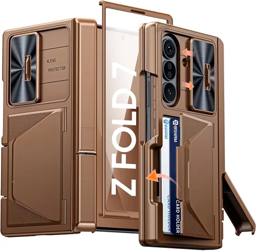 Vista 25 de Funda para Samsung Galaxy Z Fold 7 con tarjetero con bloqueo RFID, cubierta de lente deslizante integrada y protección de bisagra y protector