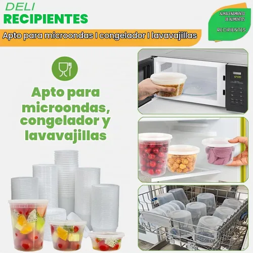 Vista 3 de [80 juegos combinados] Contenedores de almacenamiento de alimentos con tapas, 8 oz, 16 oz, 32 oz, recipientes de plástico para delicatessen