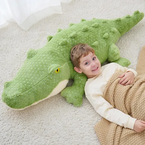 Vista 4 de Animales de peluche de cocodrilo gigante, animales de peluche de cocodrilo gigante, juguete de peluche de cocodrilo grande de 52 pulgadas, enorme
