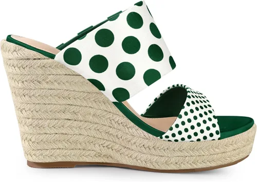 Vista 6 de Allegra K Sandalias de cuña con plataforma y tacón de lunares para mujer