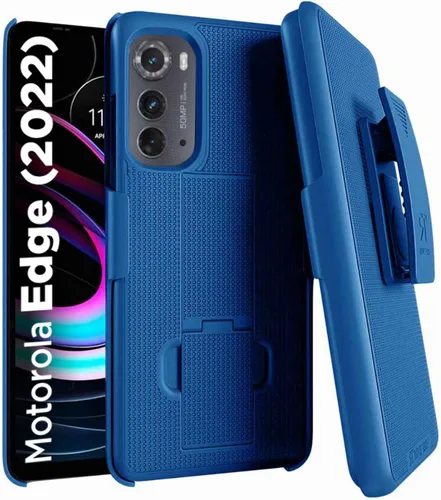 Vista 7 de Funda diseñada para Motorola Edge (2022) con funda de clip para cinturón, funda con función atril, color negro