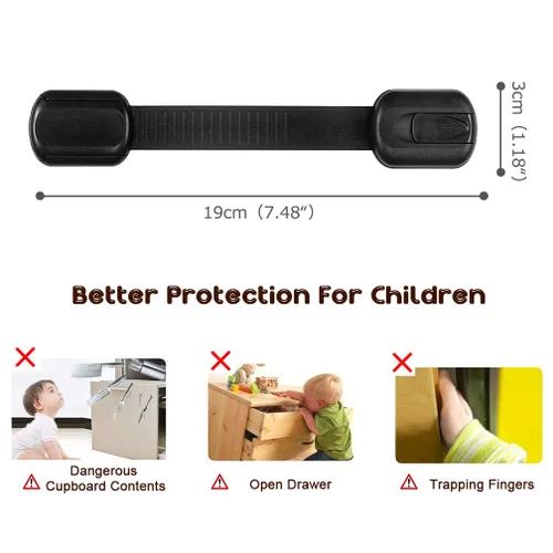 Vista 5 de Viaky - Paquete de 8 cerraduras negras de seguridad para niños, correas ajustables a prueba de bebés para cajones, horno, refrigerador, asiento
