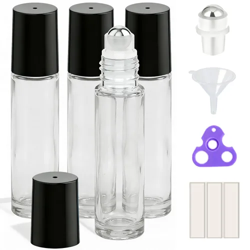 Vista 38 de PrettyCare 6 piezas, botellas roll-on de 10 ml para aceites esenciales con bola de rodillo de acero inoxidable - Botellas rellenables a prueba
