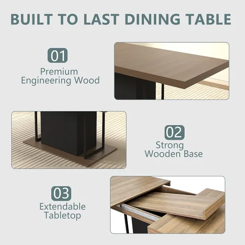 Vista 4 de Juego de mesa de comedor de 5 piezas con 4 sillas tapizadas, juego de mesa rectangular extensible para 4, juego de comedor retro para cocina y Mesa