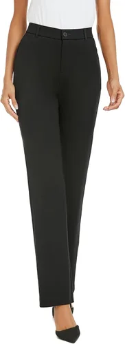 Vista 6 de Pantalones de trabajo elásticos de pierna recta para mujer, pantalones de trabajo, negocios, oficina, pantalones casuales con bolsillos