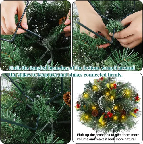 Vista 7 de Glintoper - Relleno de urna de Navidad preiluminado, árboles de pino artificiales mini iluminados de Navidad con soporte de trípode, encendido con 8