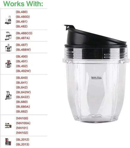 Vista 2 de Paquete de 2 piezas de repuesto con tapa, compatible con Ninja Blender Auto iQ BL480 BL482 BL642 NN102 BL682 BL450 BL2013 (2 12 onzas)