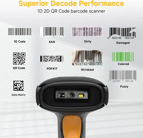 Vista 3 de VOTTAN Escáner de código de barras QR 2D, Bluetooth y 2.4G inalámbrico y USB con cable para conectar iPad teléfono, tableta, PC, POS, UPC EAN 1D