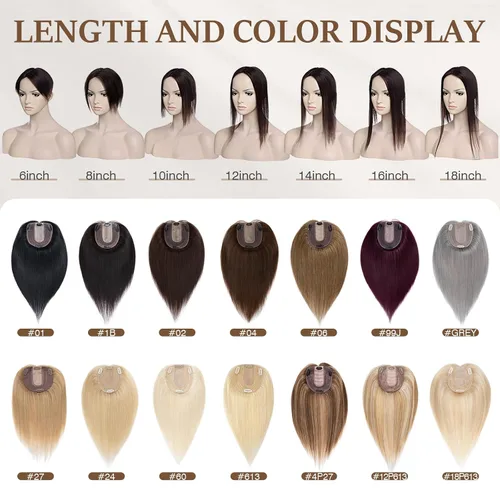 Vista 7 de Rich Choices Pelucas con topper de cabello para mujeres, cabello humano real 100% Remy, sin flequillo, para mujeres con adelgazamiento en la parte