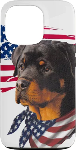 Vista 10 de Funda genial impresionante con la bandera estadounidense para iPhone 16 Rottweiler Dog