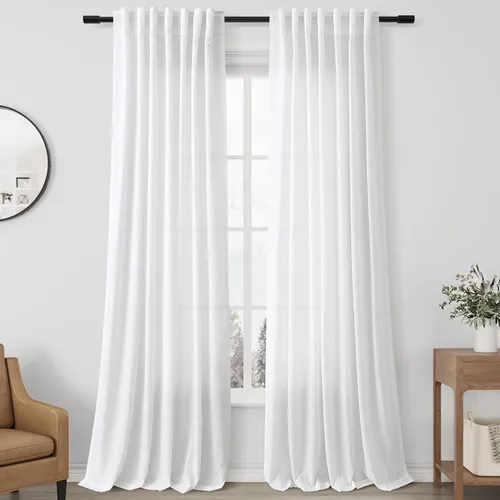Vista 38 de Aersas Aqua Green Linen Curtains 84 Inches Long 2 Panels Set Back Tab Rod Pocket Living Room Curtain Farmhouse Rustic Light Filtering Hook Drapes