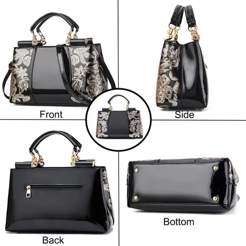 Vista 4 de XingChen Bolsos de cuero de la PU de las mujeres de la patente brillante bolsos de hombro del bordado bolsos de la moda de la cartera de la manija