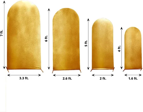 Vista 3 de Efavormart - Juego de 4 fundas de telón de fondo color dorado metálico Chiara – Fundas de arco redondo brillante radiante para bodas reales y fondos