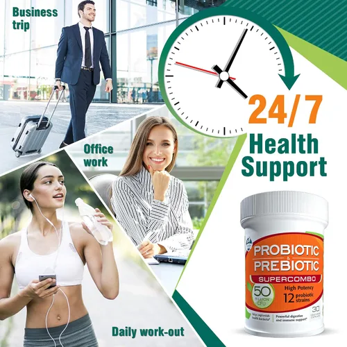 Vista 7 de Suplemento prebiótico y probiótico de 50 mil millones de UFC para mujeres y hombres, 12 cepas para apoyo inmunológico diario y salud digestiva, 30