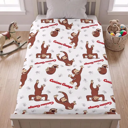 Vista 4 de Curious Monkey George - Manta de franela para niño y niña, color blanco: 40