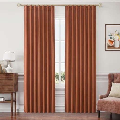 Vista 15 de Joywell - 2 cortinas de lino 100% opacas, con bolsillo para cortinero, trabilla trasera, cinta para ganchos y anillas con clip, con aislamiento