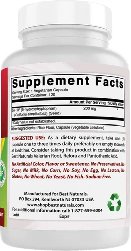 Vista 6 de Best Naturals 5-HTP 200 mg 120 cápsulas vegetarianas