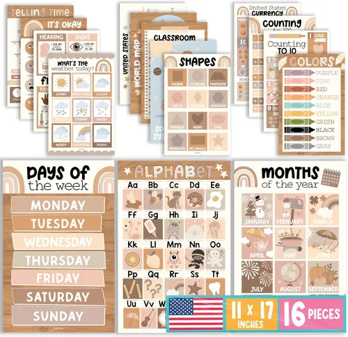 Vista 11 de Hadley Designs 16 carteles educativos para niños pequeños de 1 a 3 años, carteles laminados de aprendizaje para preescolar y jardín de infantes