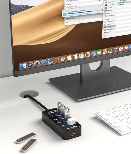 Vista 7 de vantisan Concentrador USB 3.0 alimentado, extensión USB de 4 puertos USB Hub Splitter (4 puertos de datos USB 3.0 + 1 puerto de carga inteligente)