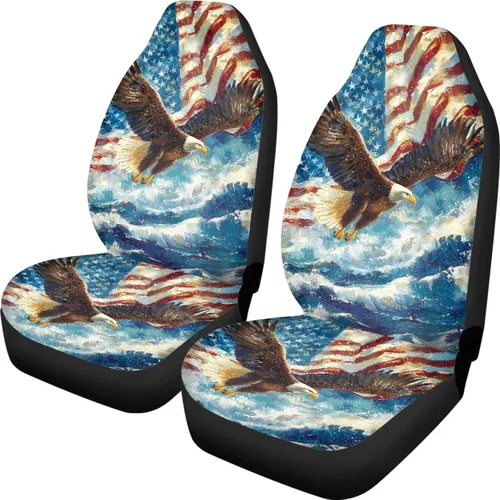Vista 48 de Talayituse - Funda de asiento de coche con estampado de salpicaduras de pintura de la bandera americana, funda de asiento de cubo para vehículo, 4