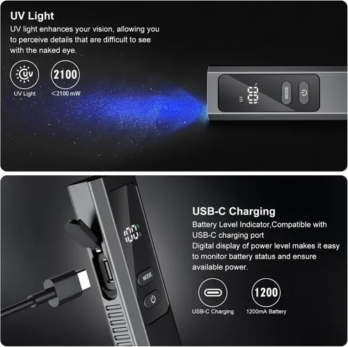 Vista 7 de Linterna plana EDC 5IN1 con haz verde, combo recargable de luz blanca de 800 lúmenes, LT010 luces de flash de bolsillo portátiles con imán
