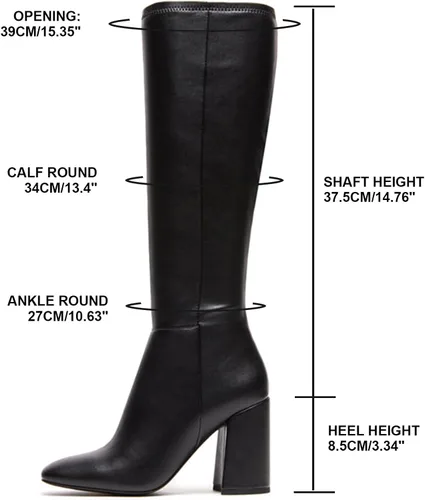 Vista 2 de SOVANYOU Botas altas de piel sintética para mujer, punta cuadrada, tacón grueso, hasta la rodilla, con cremallera lateral