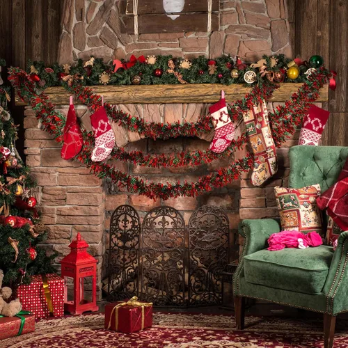 Vista 4 de BBTO 6 guirnaldas de oropel de Navidad de 39.4 pies para decoración de árbol de Navidad, corona de oropel con purpurina metálica gruesa para hogar