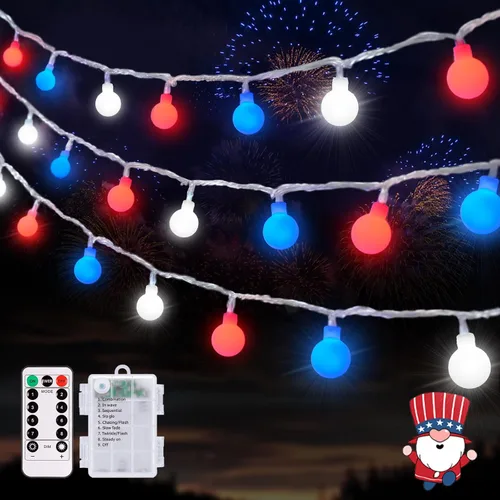 Vista 27 de JMEXSUSS Luces de Cuerda de Globo, Luces de Navidad Rojas y Blancas, Enchufe de 100 LED Globe String Lights Plug in with Remote, 33 ft 8 Modes