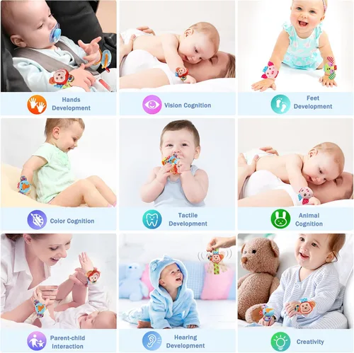 Vista 5 de BLOOBLOOMAX Sonajeros de calcetín para bebés 0-24 meses, juguetes educativos de animales para pies de bebé