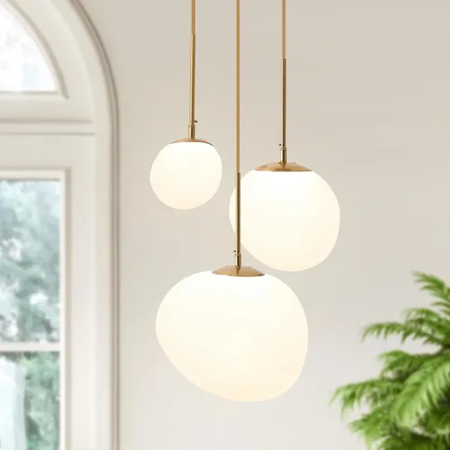 Vista 12 de Moderna Lámpara Colgante de 3 Luces de Vidrio en Tono Gris Ahumado con Globo de Cristal Clúster Lámpara de Techo de Estilo Nórdico con Múltiples