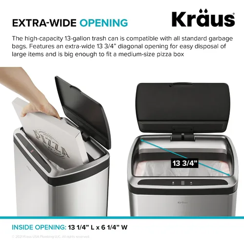 Vista 9 de Kraus GarbagePro Bote de basura rectangular de 13 galones manos libres con sensor de movimiento operado por batería en acabado negro mate con tapa