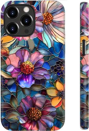 Vista 9 de Funda para iPhone 12 Mini, compatible con carga inalámbrica, protección de doble capa con elegante diseño de flores silvestres, silicona suave +