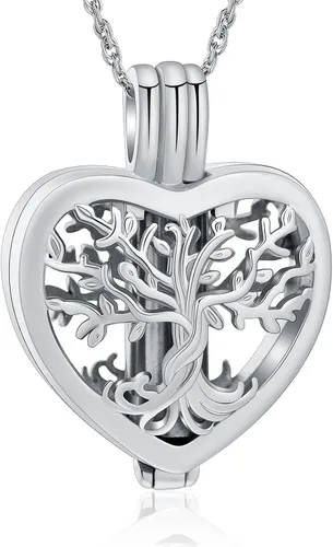 Vista 8 de shajwo Collar de cenizas de urna de cremación de corazón para mujeres y hombres, vial de árbol de la vida, colgante de cenizas de cremación