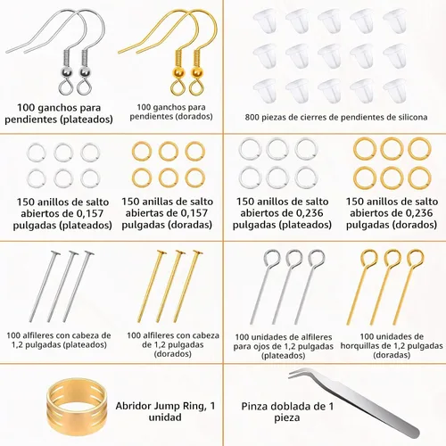 Vista 3 de Modacraft - Kit de fabricación de aretes hipoalergénicos, 2000 piezas, kit de suministros para hacer aretes con ganchos hipoalergénicos, componentes