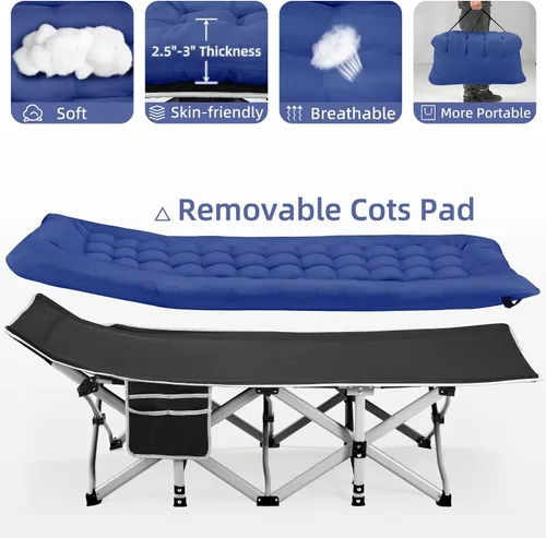 Vista 4 de Fragess - Cunas plegables de camping para adultos, cuna de 28" extra amplia con colchón removible, carga máxima de 600LBS, cunas para dormir
