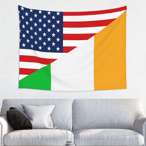 Vista 12 de Tapiz decorativo para pared, diseño de bandera estadounidense y bandera de Barbados, para colgar en la pared, manteles de arte hippie de 29 x 37