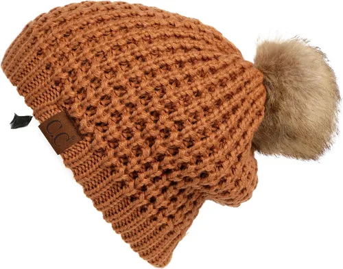 Vista 119 de Gorro unisex liso con pompón y ribete (HAT-43) de C.C Hatsandscarf Exclusives Marfil