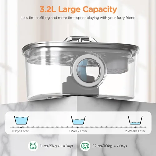 Vista 6 de Fuente de agua para gatos de acero inoxidable: fuente para gatos de 108 oz/3.2L para beber con filtro - Fuentes de agua para mascotas para gatos